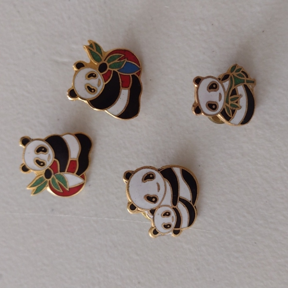 4 Vintage Style Twin Golden Panda Pins (Not Earrings)